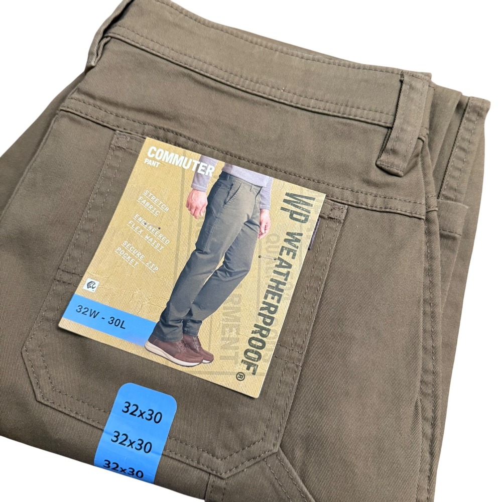 WP Weatherproof Mens Commuter Pant Brown 32x30 Stretch Flex Waist W5F899SC NEW